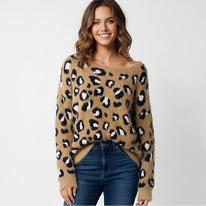 Express Tan and Black Leopard Print Sweater